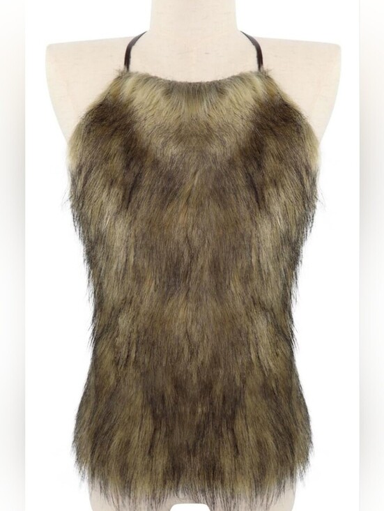 Tops - NWT Faux Fur Halter Top Backless Festival Rave Clubwear One Size